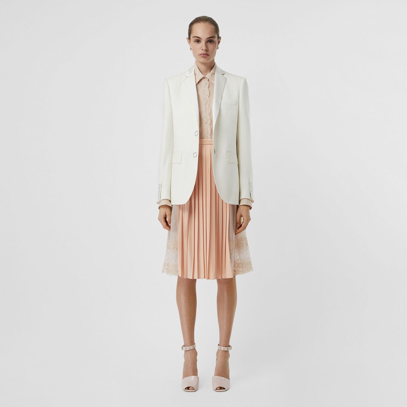 Silk Trim Press-stud Wool Tailored Jacket